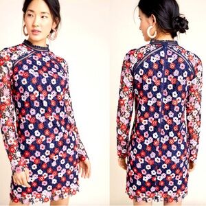 COPY - NWOT Monique Lhuillier red white blue and pink lace dress